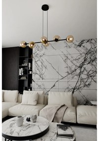 Lampadario Contemporaneo 6 Luci Durga In Acciaio Nero E Sfere In Vetro Ambra