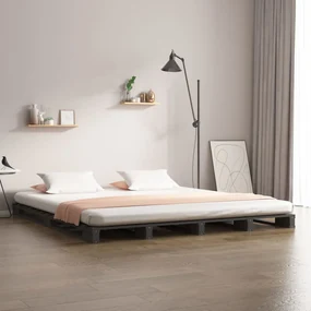 Letto A Pallet Grigio 200x200 Cm İn Legno Massello Di Pino /