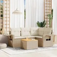 Set Divano da Giardino 5 pz con Cuscini Beige in Polyrattan 3224546