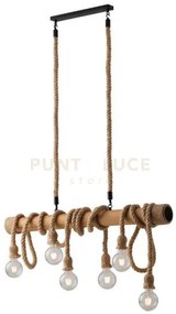 Lampadario industrial a sospensione rope canapa 6 luci attacco e27 ...