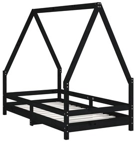 Giroletto per bambini nero 80x160 cm in legno massello di pino