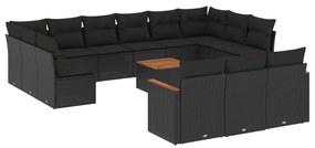 Set Divani da Giardino 14pz con Cuscini in Polyrattan Nero