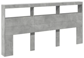 Testiera con contenitore a led grigio cemento 200x17x102 cm
