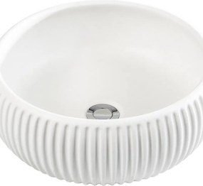 Lavabo da appoggio plisse bianco CIPI tondo D38cm in cemento bianco opaco piletta non inclusa