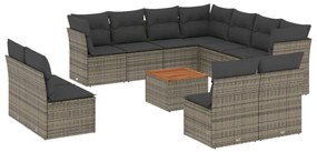 Set divani da giardino 12 pz con cuscini grigio in polyrattan