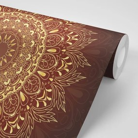 Carta da parati autoadesiva – Mandala dorata su sfondo bordeaux