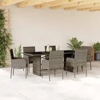 Set da Pranzo da Giardino 7 pz con Cuscini in Polyrattan Grigiocod mxl 89357