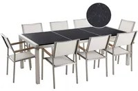 Set da pranzo da giardino bianco con piano in granito Nero 8 posti 220 x 100 cm piastra tripla