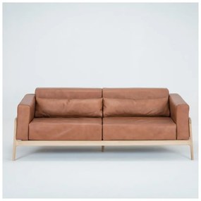 Divano in pelle di bufalo marrone cognac con struttura in rovere massiccio, 210 cm Fawn - Gazzda