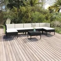 Set Divani da Giardino 8 pz con Cuscini in Polyrattan Nero 3094544