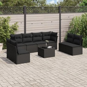 Set Divani da Giardino 9 pz con Cuscini Nero in Polyrattan