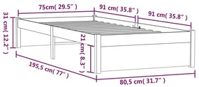 Giroletto in Legno Massello Grigio 75x190 cm Small Single