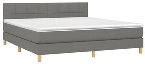 Letto a Molle Materasso e LED Grigio Scuro 160x200cm in Tessuto