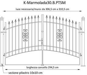 Cancello manuale Marmolada in ferro, apertura centrale, L 308.5 x 195 cm, di colore bianco