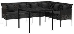 Set da pranzo da giardino 2 pz con cuscini nero in polyrattan
