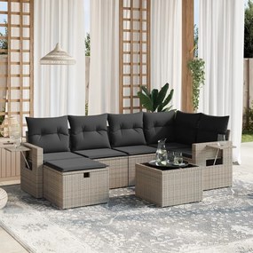 Set divani da giardino 7 pz con cuscini grigio in polyrattan