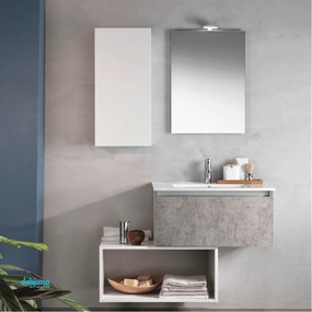 Mobile Bagno Sospeso "Ibiza" Da 70 Cm Composto Da Due Cassetti Sfalsati Lavabo E Specchio Con Lampada Led