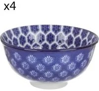 Set 4 coppette fiori geometria blu porcellana Hanami