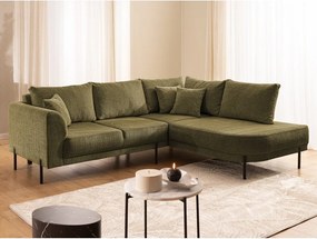 Divano angolare verde (con penisola a destra/a L) con rivestimento in ciniglia Mauris – Ropez