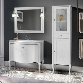 Mobile bagno classico MARTINA 90 cm - Bianco Opaco - Cassettone - Lavabo e specchio