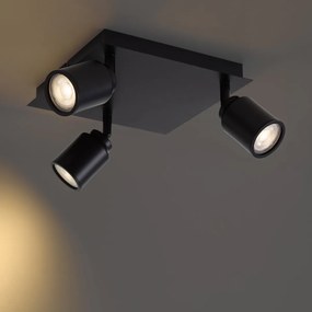 Faretto da bagno moderno nero quadrato 3 luci IP44 - Ducha