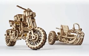 Ugears - 3D puzzle meccanico in legno Moto scrambler con carrello