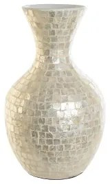 Vaso DKD Home Decor Bianco Bambù Madreperla Naturale Foglia della pianta Mediterraneo 31 x 31 x 51,5 cm