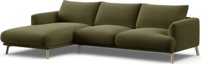 Divano angolare verde (con penisola a sinistra/con chaise lounge) con rivestimento in velluto Naomi – Micadoni