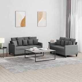 Set Di Divani 2 Pz Con Cuscini Grigio Scuro İn Tessuto /