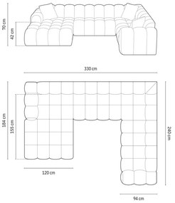 Divano angolare marrone chiaro (con penisola a destra/a U) con rivestimento in ciniglia Treno – Cosmopolitan Design