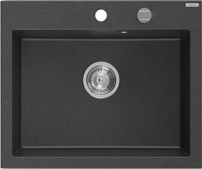 Mexen Elix lavello in granito a 1 vasca 600 x 500 mm, nero maculato, sifone cromato - 6525601005-76