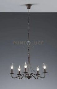 Country lampadario 5 luci attacco e14 colore ruggine d.55cm
