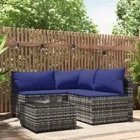 Set Divani da Giardino 4 pz con Cuscini in Polyrattan Grigio 319845