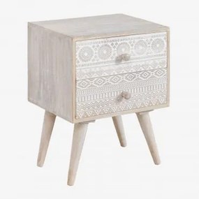 Comodino Ukurla In Legno Di Mango Con Cassetti Legno Bianco Vintage - Sklum