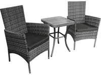 Set Salottino Bistro da Giardino 2 Sedie e Tavolo in Poly Rattan Vimini Grigio