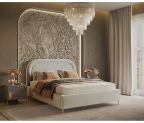 Letto matrimoniale imbottito crema con spazio contenitivo e rete 180x200 cm Mija - Maison de Rêve