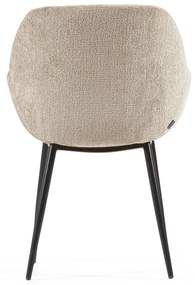 Kave Home - Sedia Konna in ciniglia vellutata beige con gambe in acciaio verniciato nero FR