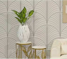 Vaso ovale in resina con decorazioni ondulate in rilievo Ø 27X41,5 cm bianco