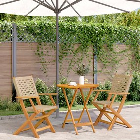 Set Da Bistrot 3 Pz Beige İn Polyrattan E Legno Massello /