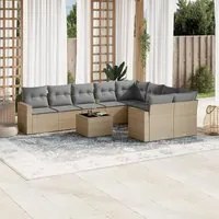 Set Divano da Giardino 10 pz con Cuscini Beige in Polyrattan 3219439