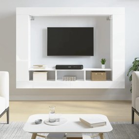 Mobile Porta TV Bianco Lucido 152x22x113cm in Legno Multistrato