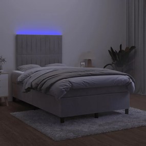 Letto a molle materasso e led grigio chiaro 120x190 cm velluto