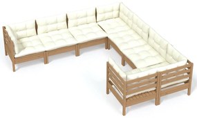 Set divani da giardino 8 pz con cuscini miele in legno di pino