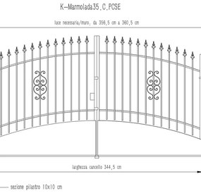 Cancello manuale battente Marmolada in ferro, apertura centrale, L 358.5, H 165-195 cm, di colore ruggine