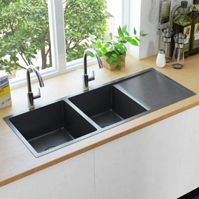 Lavello Da Cucina Lavorato A Mano Nero İn Acciaio Inox /
