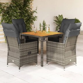 Set Da Pranzo Da Giardino 5 Pz Con Cuscini İn Polyrattan Grigio /