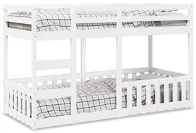 Letto A Castello Bianco 80x200 Cm İn Legno Massello Di Pino /