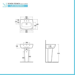 Lavabo bagno Rak serie One 60x46 cm con colonna in ceramica lucida