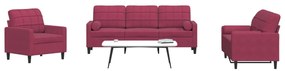 Set Di Divani 3 Pz Con Cuscini E Rinforzi Rosso Vino İn Velluto /