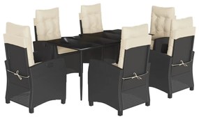 Set da pranzo da giardino 7 pz nero con cuscini in polyrattan